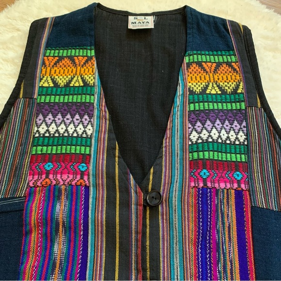 Embroidered Patchwork Vest Handmade Costa Rica Sz Medium - Picture 8 of 10